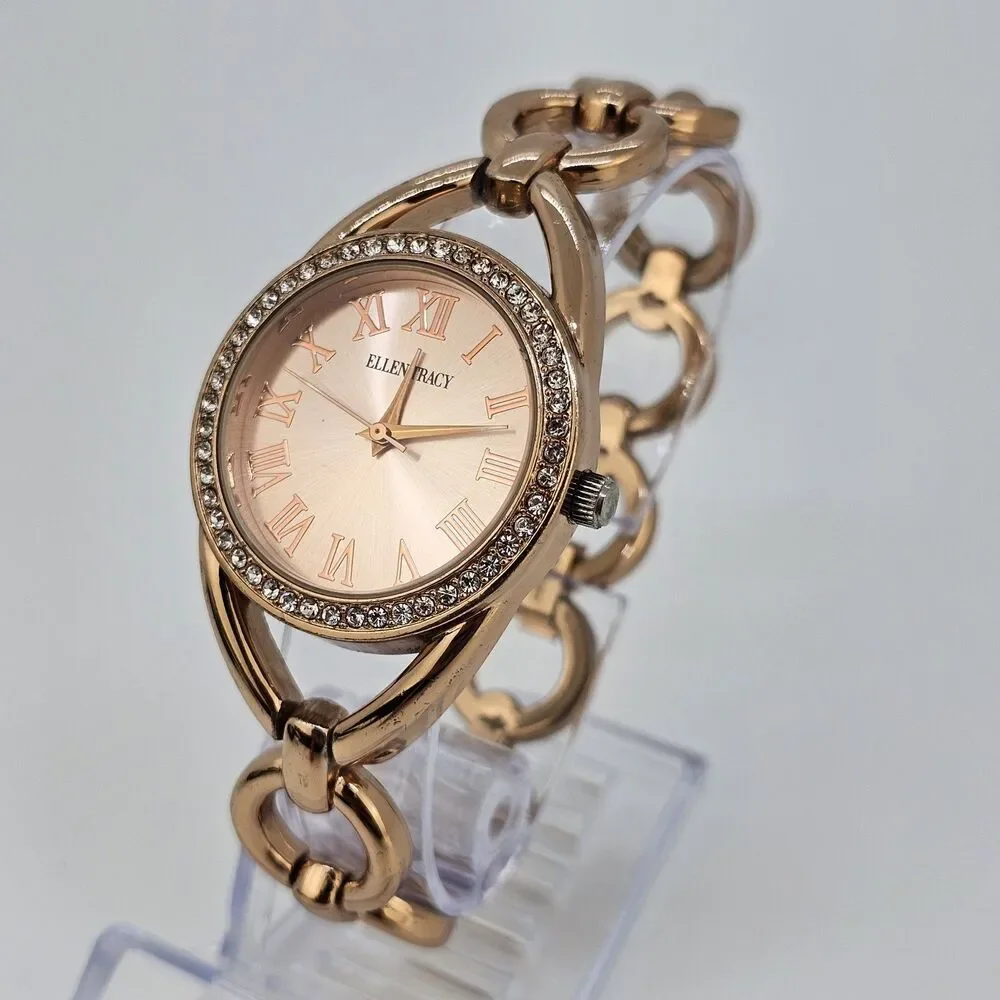 Ellen Tracy Women's Watch 32MM Gold Dial Gold Bracelet Band 7